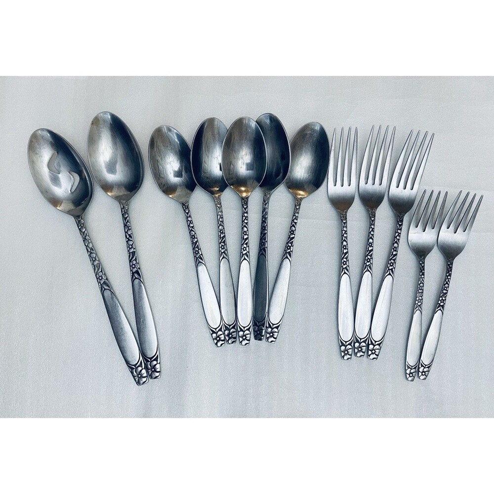 VTG Supreme Cutlery Japan Stainless Flatware Set Floral Scroll 12 Pc Mixed Lot
